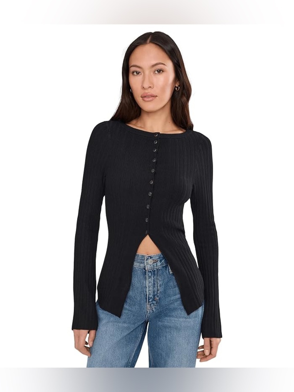 🆕 Free People Black Ribbed East Side Cardigan Sweater NWT SZ XS